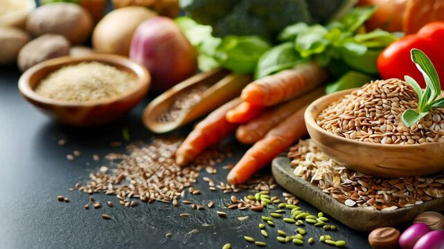 Frische Gew&uuml;rze und Wurzeln auf einem rustikalen Holztisch pr&auml;sentiert