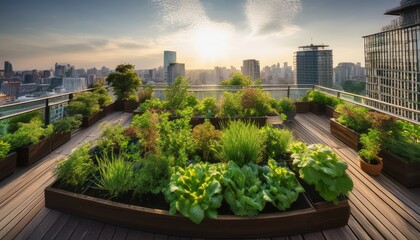 Fototapeta premium vibrant urban garden on a rooftop in the city