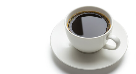 Obraz premium ** Coffee Cup Bliss: Aromatic Dark Brew, White Mug, Perfect Start, Coffee, Caffeine, Energy Boost, Drink, Morning Ritual, White Background