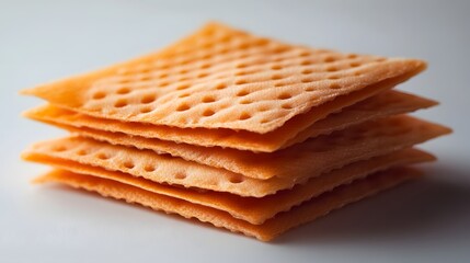 a stack of square cheese crackers.