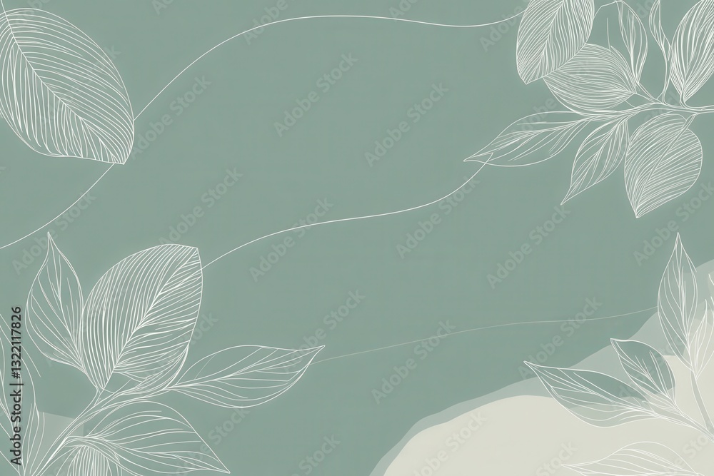 Aufkleber elegant botanical line art on soft green background showcasing modern eco-friendly design with subtl