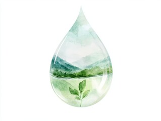 Watercolor Nature Scene Inside a Water Droplet  
