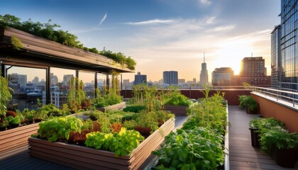 vibrant urban garden on a rooftop in the city