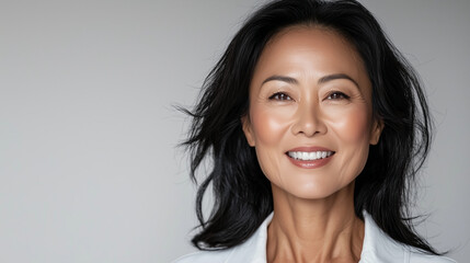 Fototapeta premium Radiant Asian Woman Promoting Anti-Aging Skincare Products