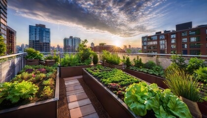 Fototapeta premium vibrant urban garden on a rooftop in the city