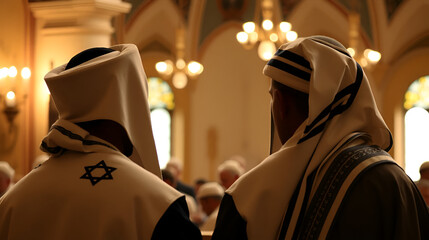 Cohanim or Jewish priests cover their heads with their prayer shawls and recite a special blessing for God's protection of  the Jewish people.