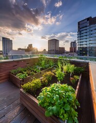 Fototapeta premium vibrant urban garden on a rooftop in the city