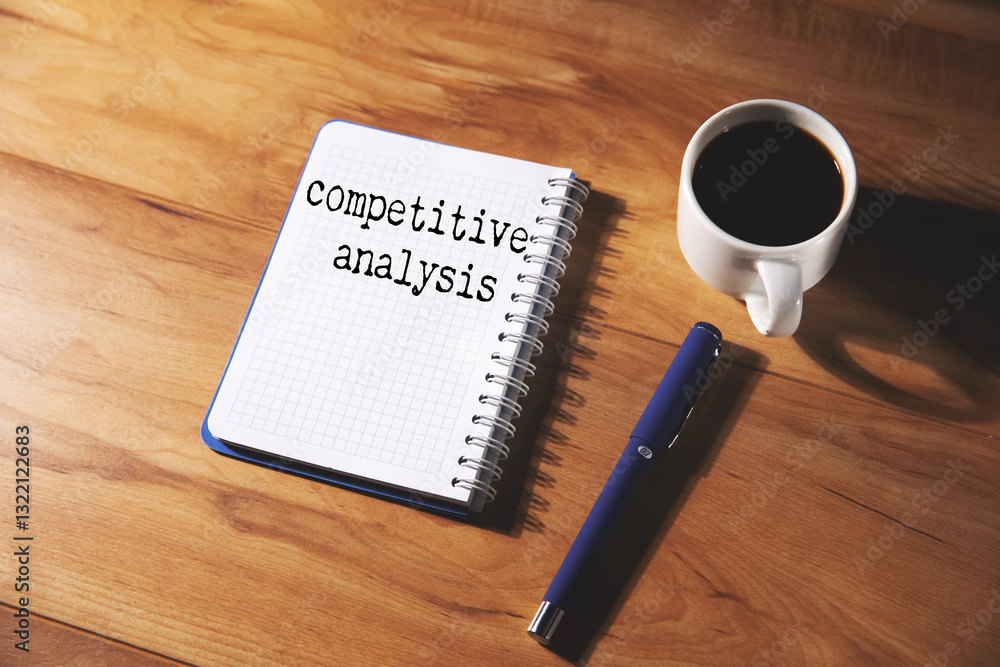 Poster coffee and notebook with competitive analysis