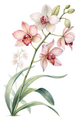 Obraz premium Tropical Orchid Botanical Illustration – Delicate Watercolor Flowers on White