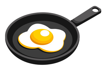 Vector Art of Fried Sunny-Side Up Egg in Black Frying Pan