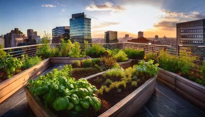 Fototapeta premium vibrant urban garden on a rooftop in the city