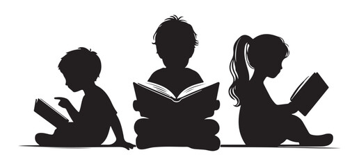 Inspiring Children's Illustration Silhouette Reading Books Encouraging Education and Growth
