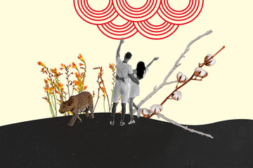 Composite 3D photo collage design trend sketch of japanese culture pattern element couple young...