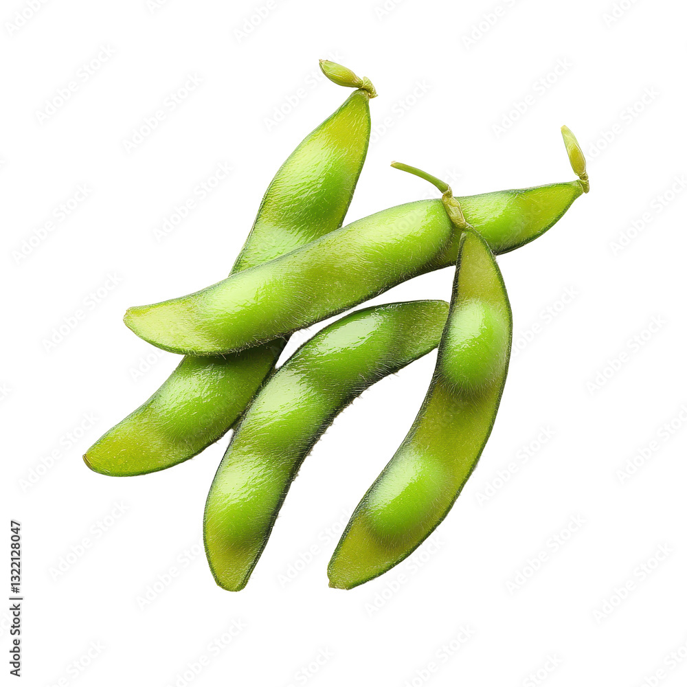 Poster fresh edamame beans displayed on clean transparent background for culinary use and healthy snacking 