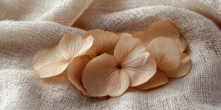 Dried Ortilia secunda leaves arranged on a textured, neutral fabric background