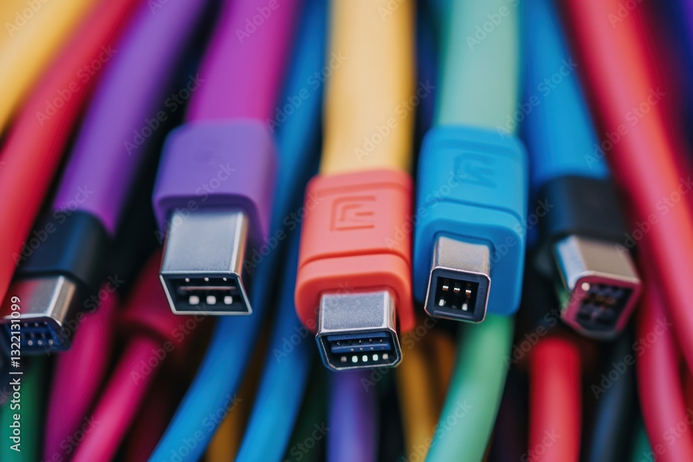 Poster this closeup photo showcases a tangled bundle of different colored wires closeup view of several usb