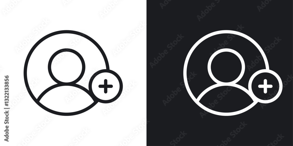 Poster add a new user icons set in black and white stroke lines