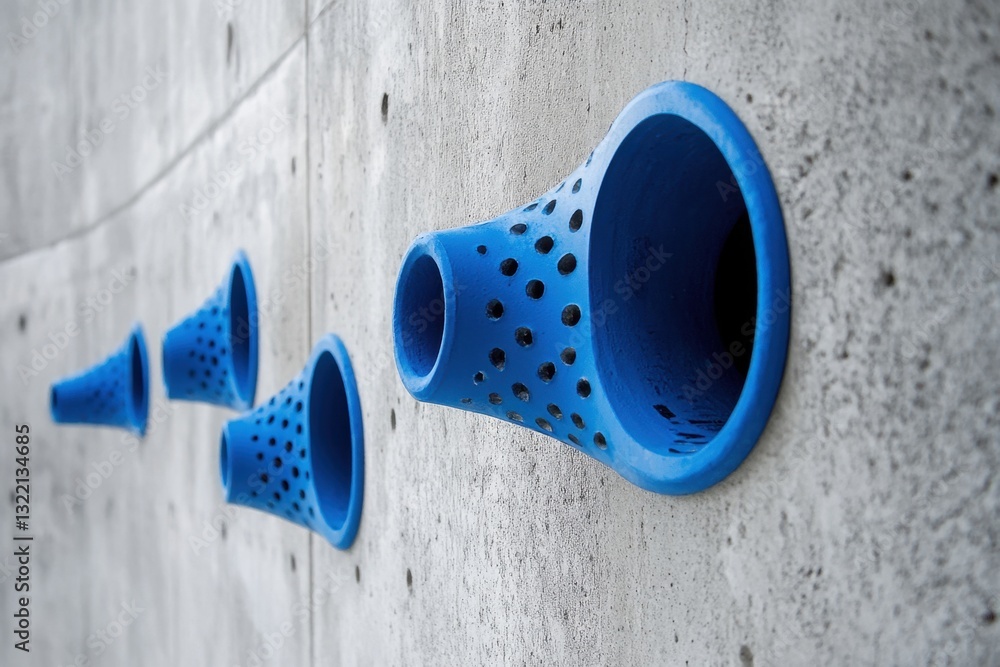 Poster this closeup photo showcases a wall with blue pipes securely attached creating a functional and prac