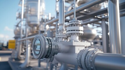 Aerial perspective of an innovative high-tech refinery in urban industrial landscape