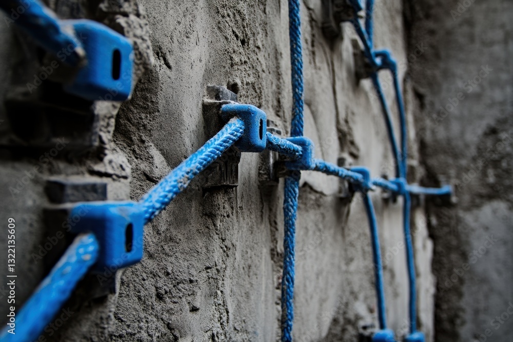 Poster this closeup photo showcases a wall with blue pipes securely attached creating a functional and prac