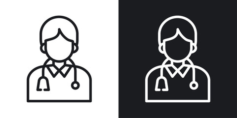 Doctor icons set in black and white stroke lines