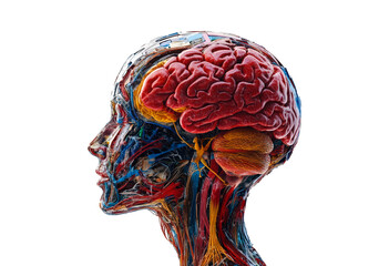 Intricate model of human head showcasing brain and neural structures