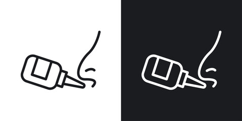 Nasal spray icons set in black and white stroke lines