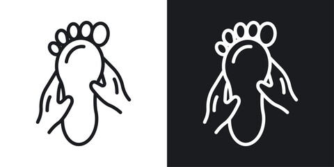 Reflexology foot massage icons set in black and white stroke lines