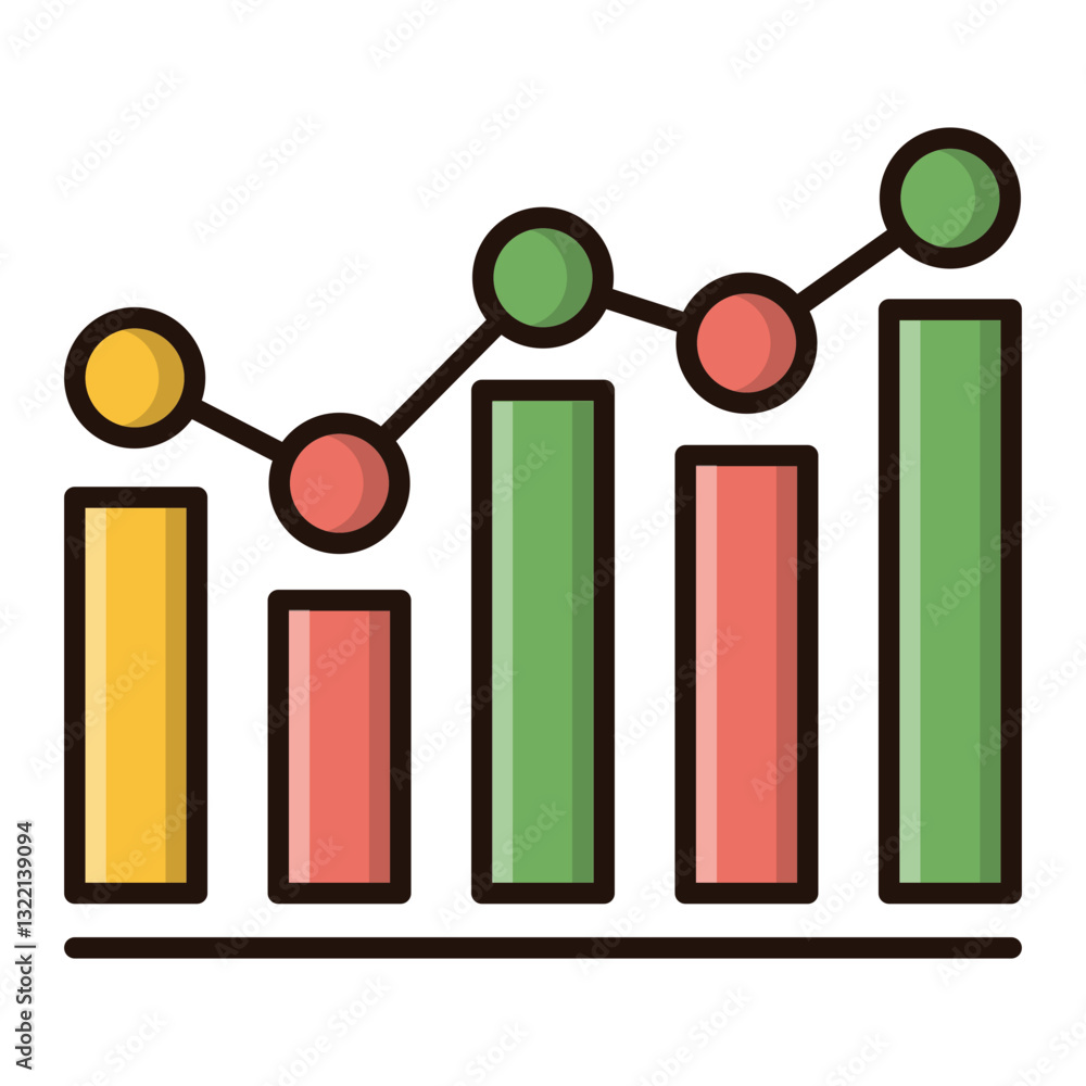 Poster upward trending growth chart showcasing vibrant progress and success with colorful bar and line elem