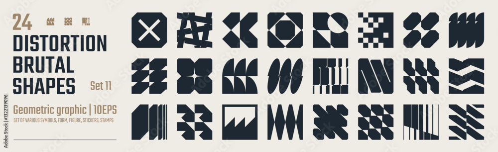 Poster postmodern abstract geometric graphic elements, refraction and distortion glass effect various form,