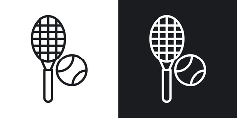 Tennis icons set in black and white stroke lines