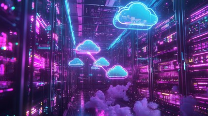 Fototapeta premium Exploring dynamic linking of cloud compute symbols in innovative virtual landscapes