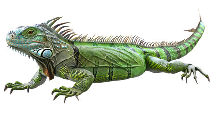 Fototapeta premium Green Iguana Walking. Detailed Scales And Texture. Wildlife Reptile On Transparent.