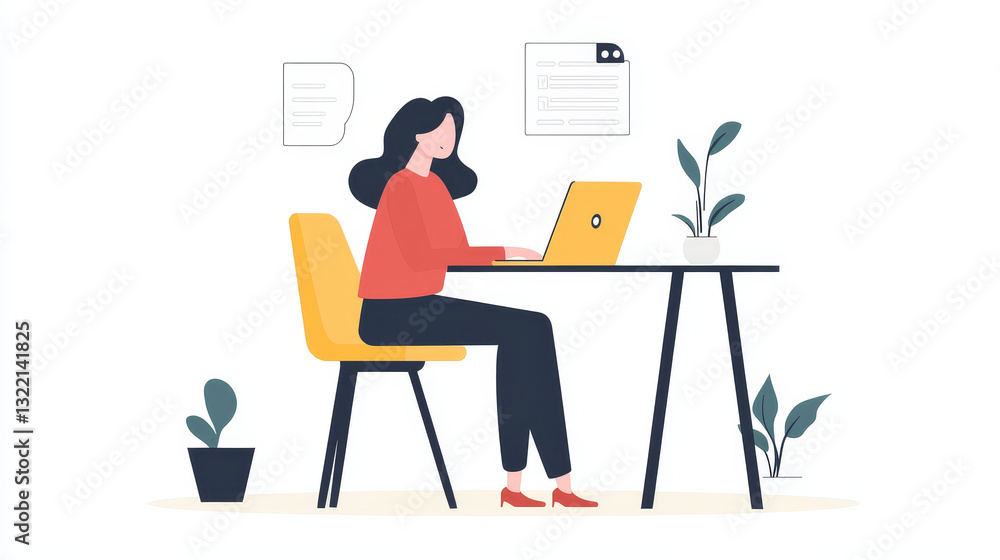 Poster customer support. call center operator sitting at desk with laptop and communication with clients in