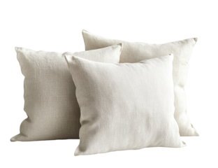 Three cream-colored linen throw pillows