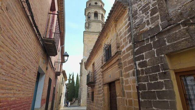 Narrow alleys with stone houses next to the medieval cathedral of Baeza, a world heritage site, Andalusia.
