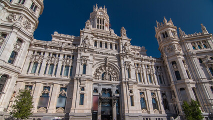 Cibeles Palace timelapse hyperlapse: City Hall of Madrid. In Madrid, Spain