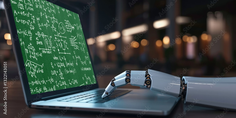 Aufkleber mathematic equations and brisk formula on computer screen showing concept of science and education