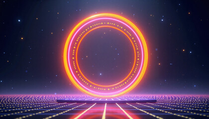 Obraz premium Futuristic glowing alchemy circle above a digital grid, magical symbolism