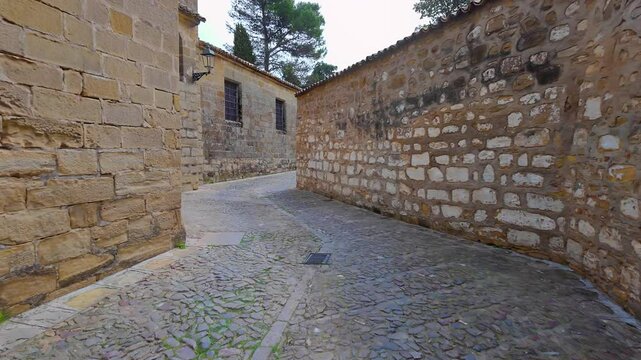 Picturesque streets with very old stone buildings in the Unesco city of Baeza, Andalusia