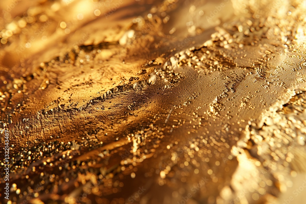 Poster sparkling golden glitter texture with dynamic surface reflections