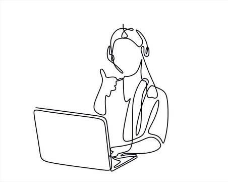Continuous one line drawing customer service concept. Single line draw design vector graphic illustration