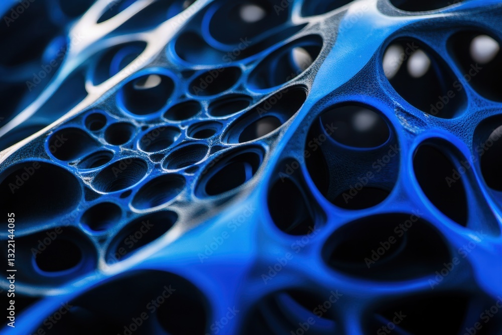 Poster this closeup photo showcases the intricate details of a blue and black structure highlighting its un