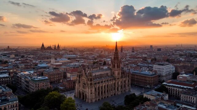 Sunset over the cityscape of Florence Italy with a view of historic architecture and landmarks