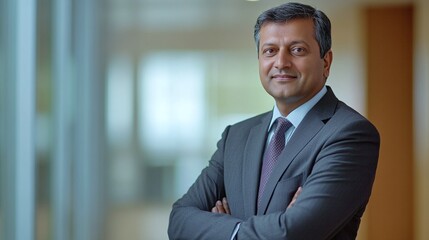 Indian board director engaging with executives on governance planning, open neutral background