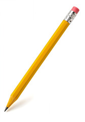 Classic Yellow School Pencil with Eraser, Isolated on White Background, Sharp Detailed Wooden Pencil