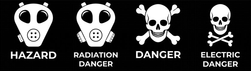 HUD-style danger zone warning frame set with high-tech alert symbols. A vector illustration featuring red caution borders, exclamation point signs, and hazard notifications. 
