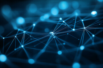 Abstract digital background banner with a sleek design showcasing interconnected data lines in blue and white hues