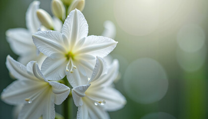 Fototapeta premium Close-up of white lilies with bokeh background