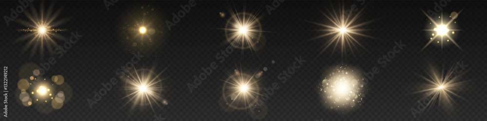 Wall mural yellow glowing light explodes on a transparent background. sparkling magical dust particles. bright 